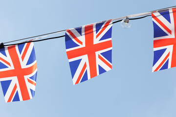 Union Jack flag bunting on a sunny day