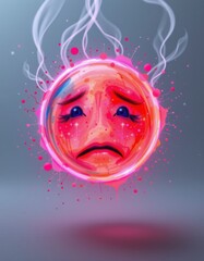 Digital Painting of a Sad Emoji Sphere with Glowing Pink and Red Hues