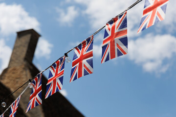 Union Jack flag bunting on a sunny day