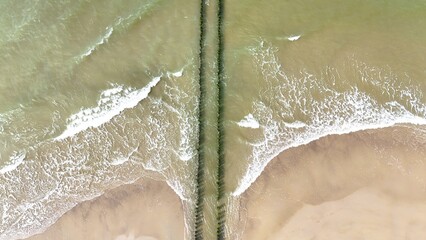 Breakwater on the North Sea photographed with a drone