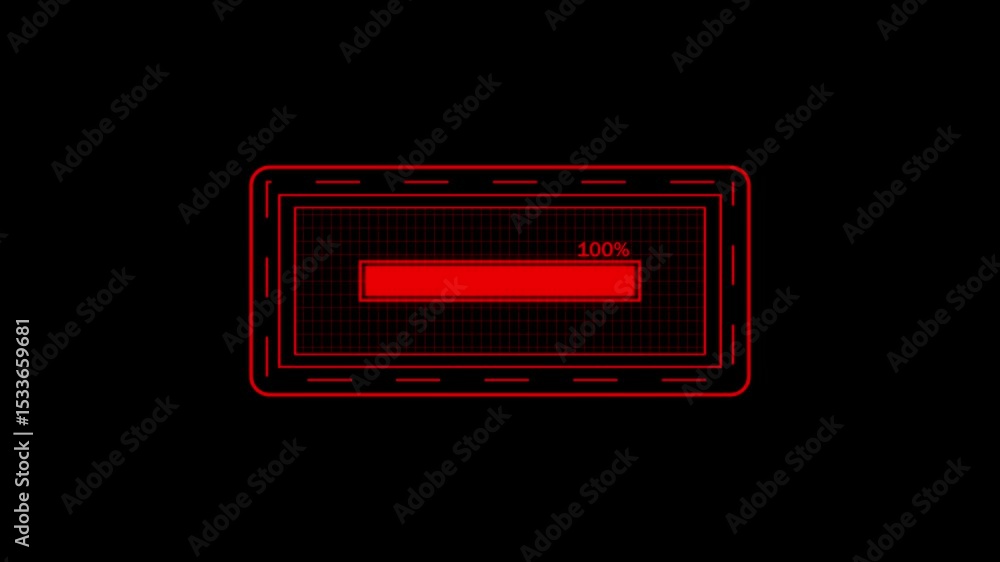 Poster animated red progress bar on black background representing digital percentage loading. loading bar v