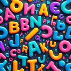 Glossy Multicolor Candy Letters Scattered on Dark Background