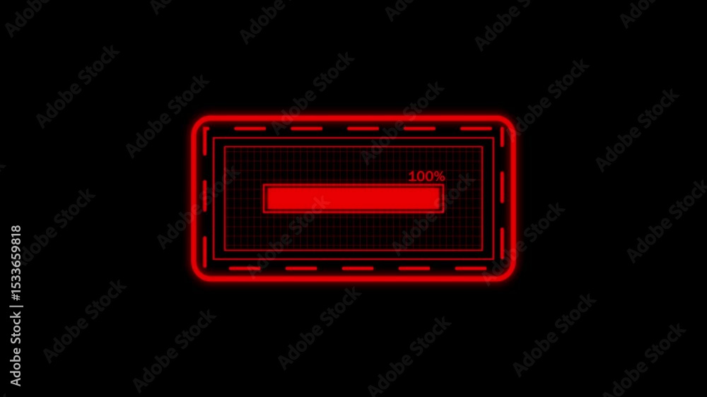 Poster progress bar with number and timer. red glowing futuristic loading bar animated progress indicator w