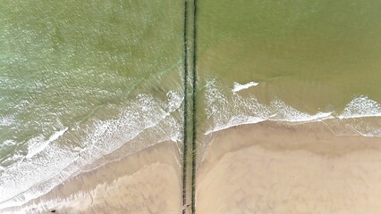 Breakwater on the North Sea photographed with a drone