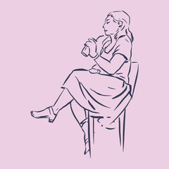 woman is sitting and holding a water glass vector for illustration card decoration