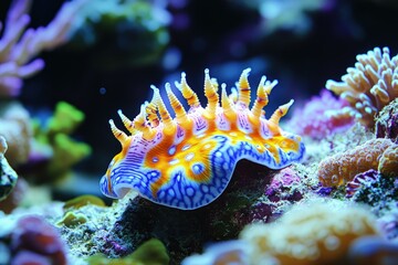 Vibrant sea slug on coral reef