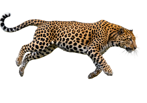 Majestic Leopard in Motion: A Powerful Wildlife Capture on white background