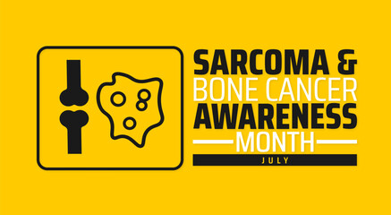 Sarcoma and Bone Cancer Awareness Month black and yellow background banner or poster design template. observed every year in july. Holiday concept. Use to any Template, card, poster, placard, template