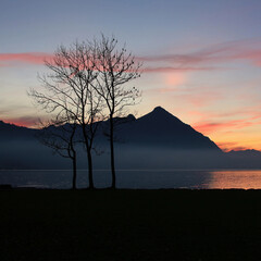 Sunset at Lake Thun, Switzerland.