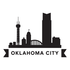 Vector Oklahoma City skyline. Travel Oklahoma City famous landmarks. Business and tourism concept for presentation, banner, web site. Vector black silhouette. with white background