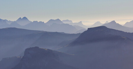 Dreamlike Swiss Alps, view from Niesen, Switzerland.