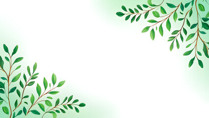 Fresh green leaves frame an isolated on white background, creating a natural border