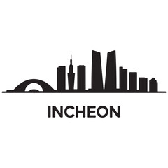 Incheon skyline horizontal banner. Incheon, South Korea. Vector template for your design. Vector black silhouette. with white background