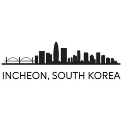 Fototapeta premium Incheon skyline horizontal banner. Incheon, South Korea. Vector template for your design. Vector black silhouette. with white background