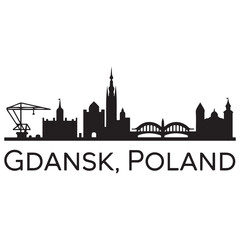 Fototapeta premium Gdansk skyline horizontal banner. Gdansk, Poland. Vector template for your design. Vector black silhouette. with white background