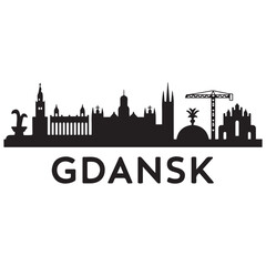 Obraz premium Gdansk skyline horizontal banner. Gdansk, Poland. Vector template for your design. Vector black silhouette. with white background