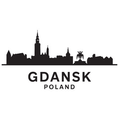 Fototapeta premium Gdansk skyline horizontal banner. Gdansk, Poland. Vector template for your design. Vector black silhouette. with white background