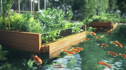 Floating garden pond with fish