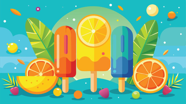 Summer popsicles and citrus fruits illustration on a transparent background suitable for design