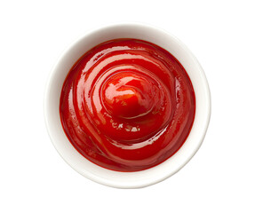 Bowl of fresh tomato ketchup sauce isolated on transparent background