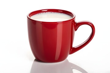 A cozy moment with a steaming cup of creamy milk in a vibrant red mug perfect for a chilly morning