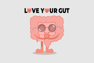 Smiling Gut Character Making Heart Shape with Hands