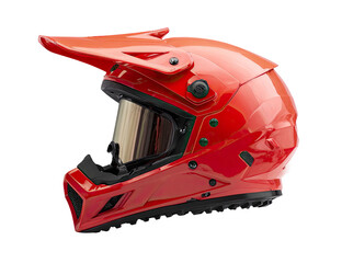Shiny Red Motocross Helmet with Visor on Transparent Background