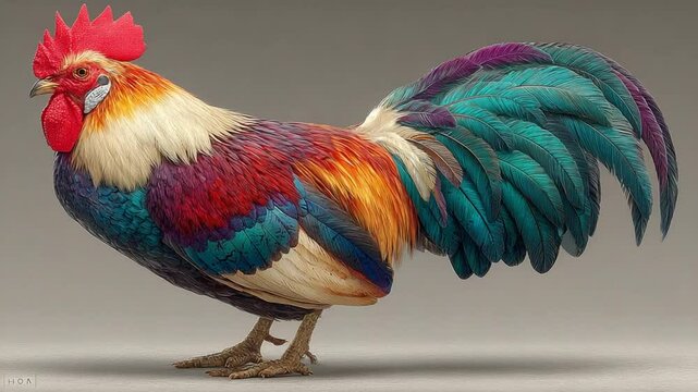 Vibrant Rooster Illustrations with Exquisite Feather Detail and Striking Color Combinations