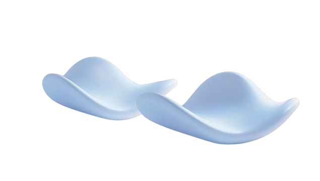 Light-blue, stylized, hat-like objects