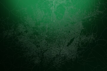 Street map of Ibadan (Nigeria) engraved on green metal background. Light is coming from top. 3d render, illustration