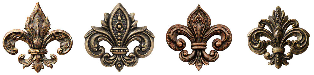 Elegant FleurdeLis Ornament, metal decoration Transparent background PNG set