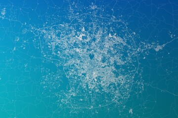 Map of the streets of Hyderabad (India) made with white lines on greenish blue gradient background. 3d render, illustration