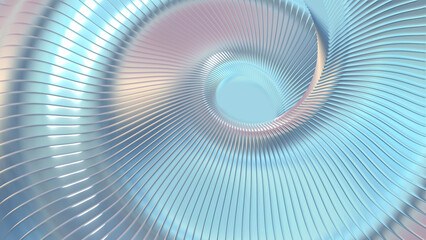 Abstract iridescent striped background, wavy purple blue stripes pattern, interesting spiral architectural minimal wallpaper.