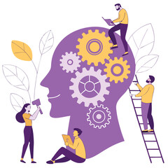 Human mind with gears and people