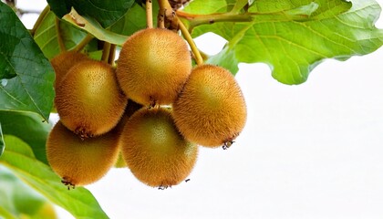 Kiwi fruit on a tree. using macro technique. white background. copy space