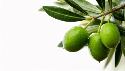 Olive fruit on a tree. using macro technique. white background. copy space