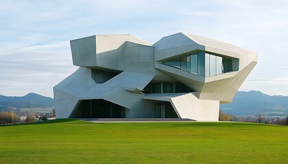 Modern concrete building with a unique design.