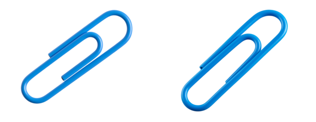  Blue Paper Clip Floating Mid-Air with Drop Shadow, side perspective, isolated on transparent background PNG