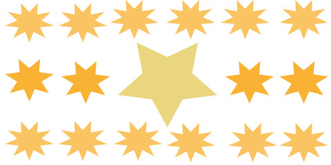 gold chalk crayon doodle stars set. Shine and sparkle hand drawn drawing collection. Children style yellow wax pencil elements. Grunge texture star shapes. Vector illustration