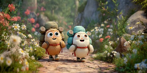 Enchanted Forest Adventure Three Cute Animated Creatures on a Journey