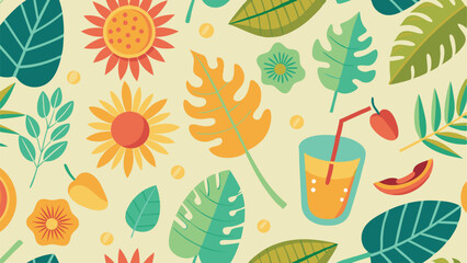 Fototapeta premium Tropical floral and botanical pattern with sunflowers and summer elements on transparency