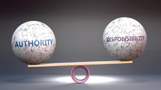 Authority and responsibility in balance - balancing stones on a scale symbolizing harmony, equity and equilibrium between authority and responsibility. Harmonious and beneficial situation.