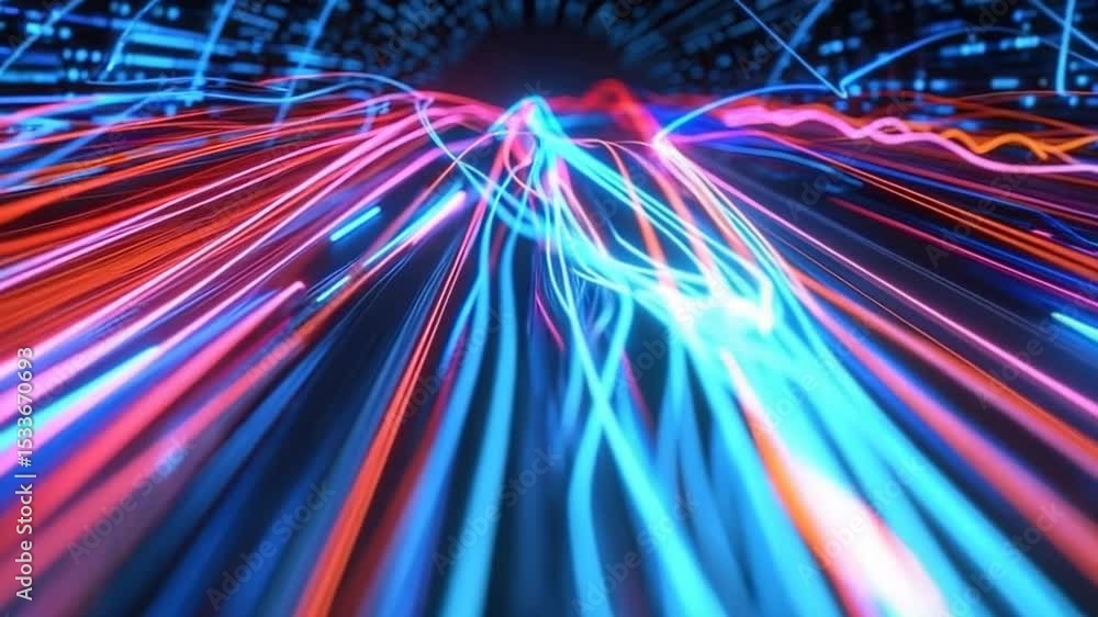 Poster dynamic light trails in cyberspace, representing data flow