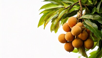 Longan fruit on a tree. using macro technique. white background. copy space