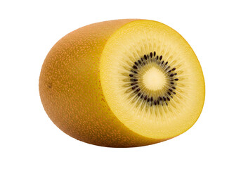 Golden Kiwi Fruit: Close-Up of Sliced Gold Kiwi, Vibrant Yellow Color on white background
