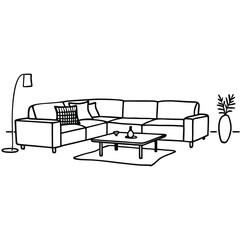 L shaped sectional sofa living room set isolated on white background