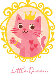 Cute Pink Cat Illustration with Crown – Little Queen.