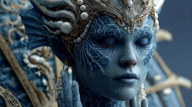 Serene Blue Ocean Goddess Portrait.