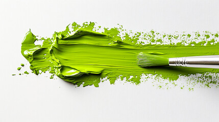 A vibrant stroke of lime green paint fresh from the brush spreading life and inspiration across a pristine white canvas