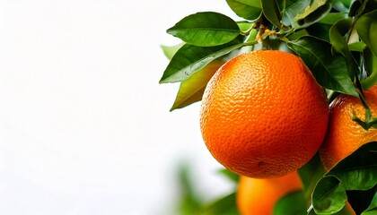 Orange on a tree. using macro technique. white background. copy space